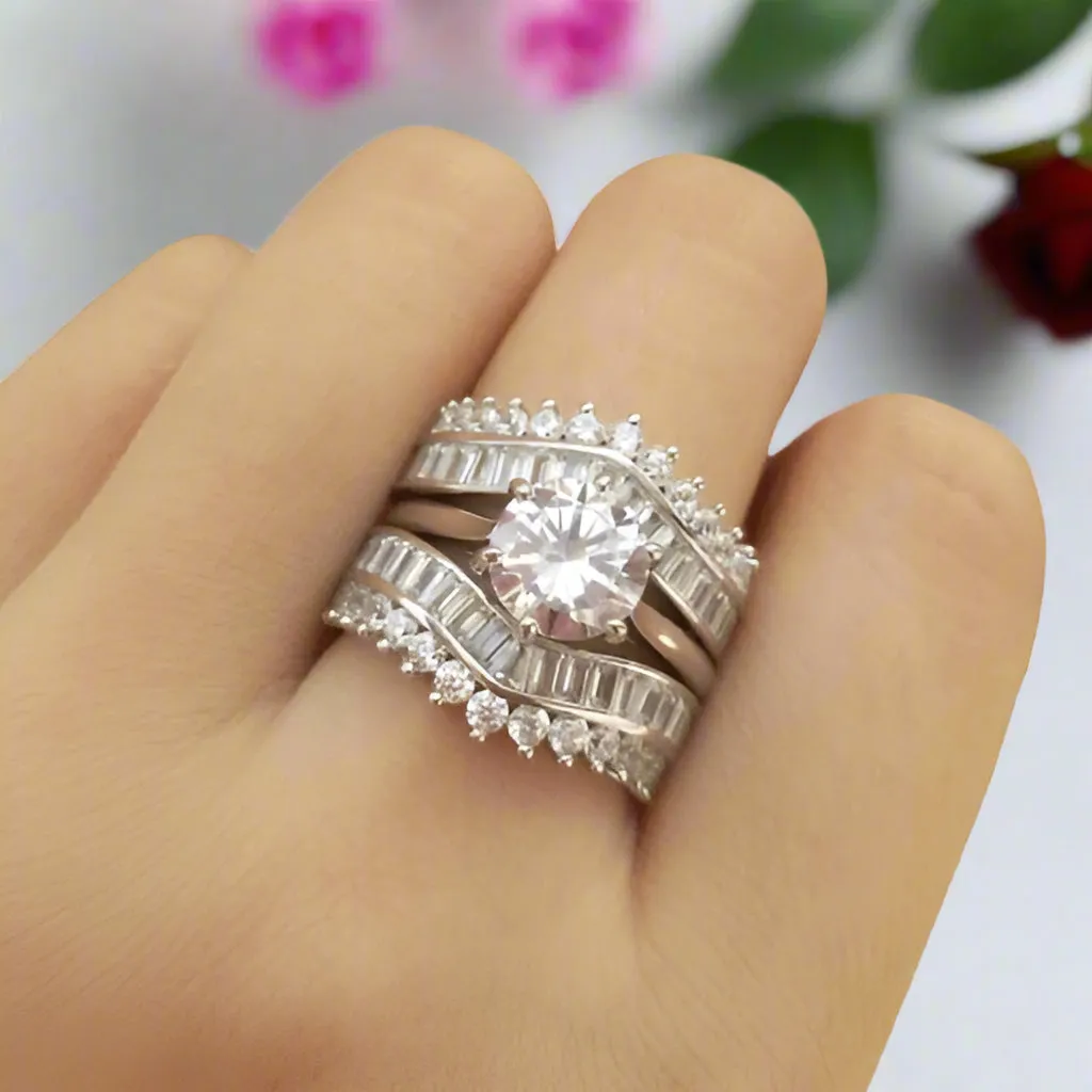 Round and Emerald Cut Diamond Engagement Insert Ring Set