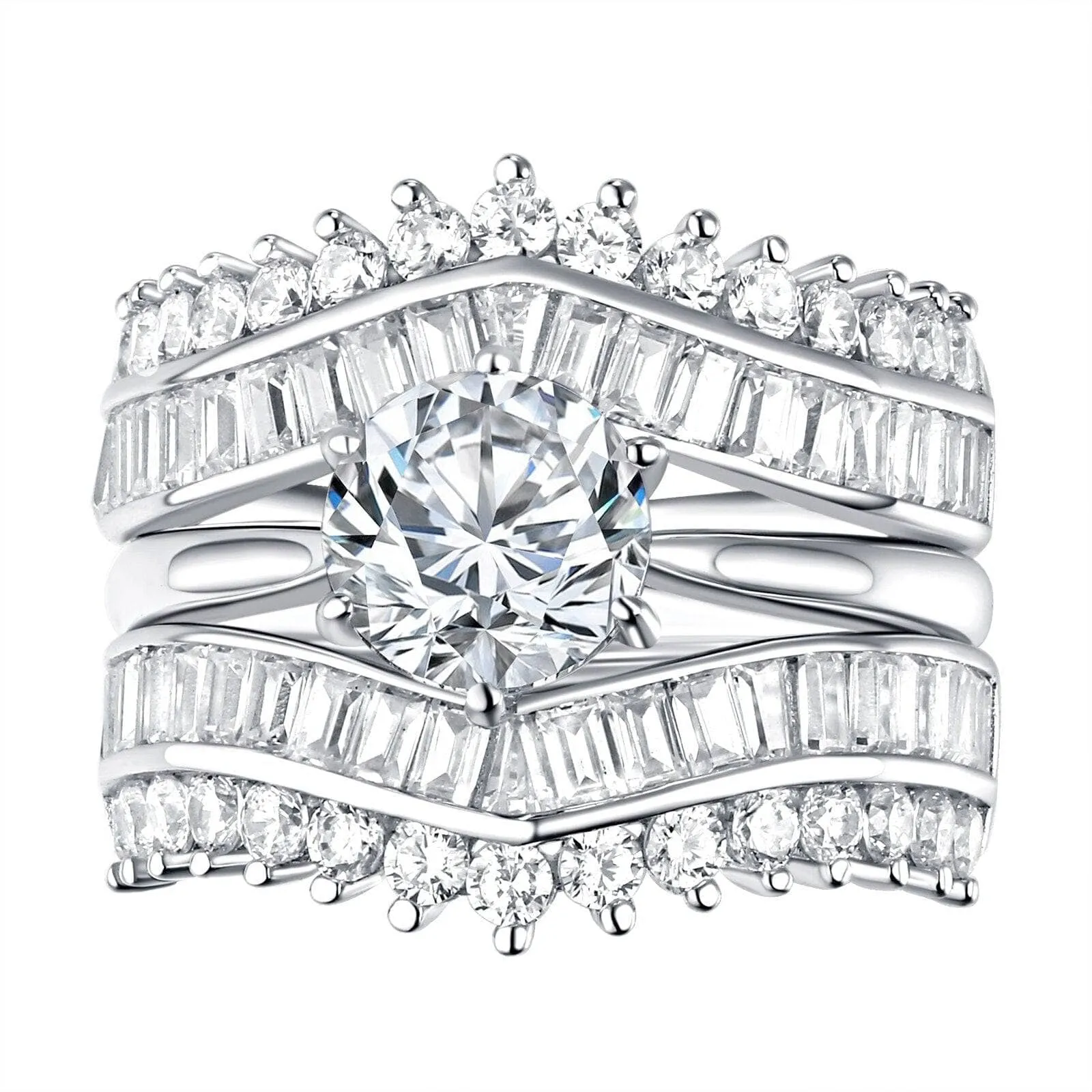 Round and Emerald Cut Diamond Engagement Insert Ring Set
