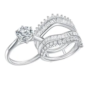 Round and Emerald Cut Diamond Engagement Insert Ring Set