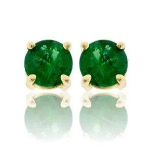 Round Emerald Yellow Gold Stud Earrings