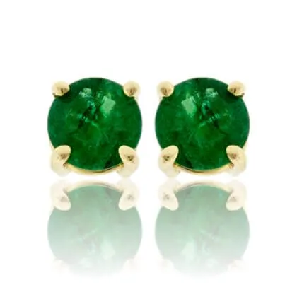 Round Emerald Yellow Gold Stud Earrings