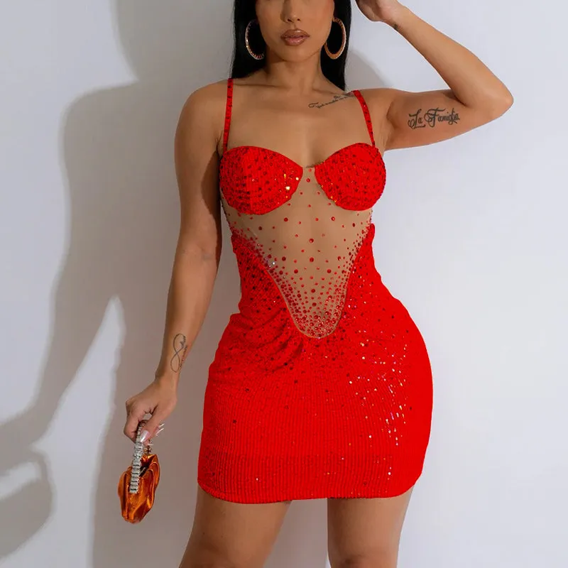 Sequin Sheer Mesh Spaghetti Strap Bodycon Dress