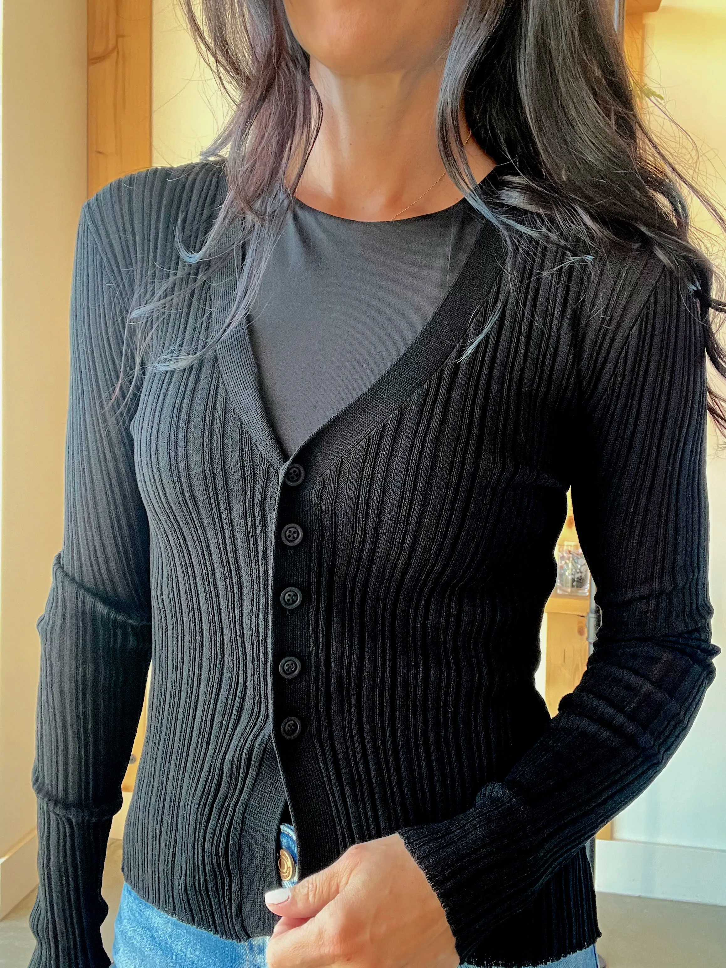 Sheer Knit Cardigan in Black