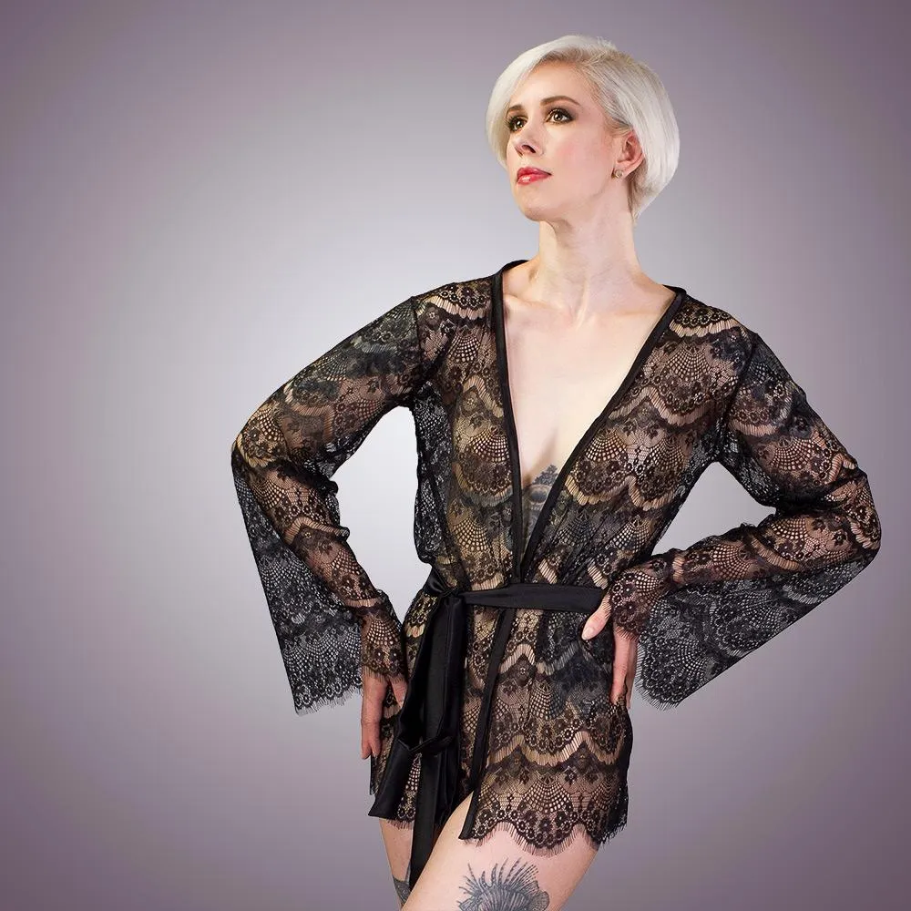 Sheer Lace Kimono Style Robe