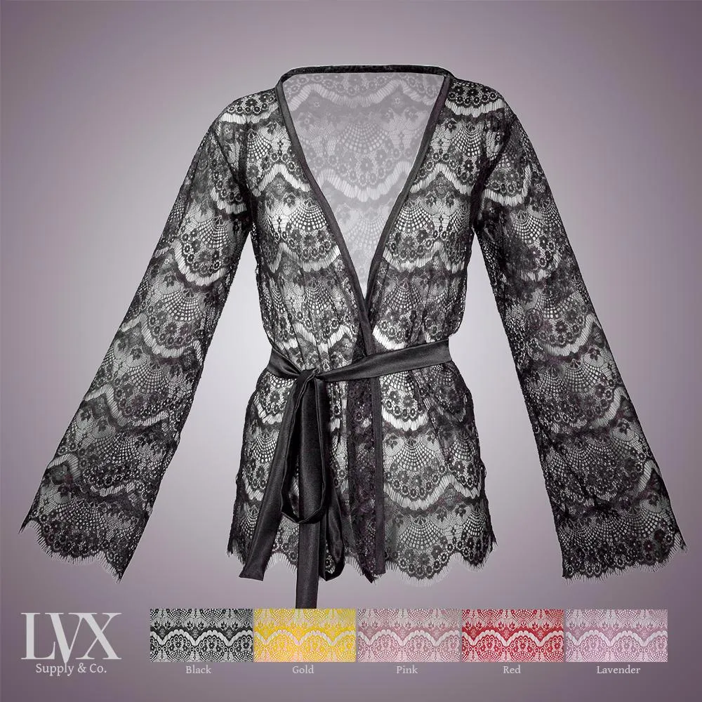 Sheer Lace Kimono Style Robe