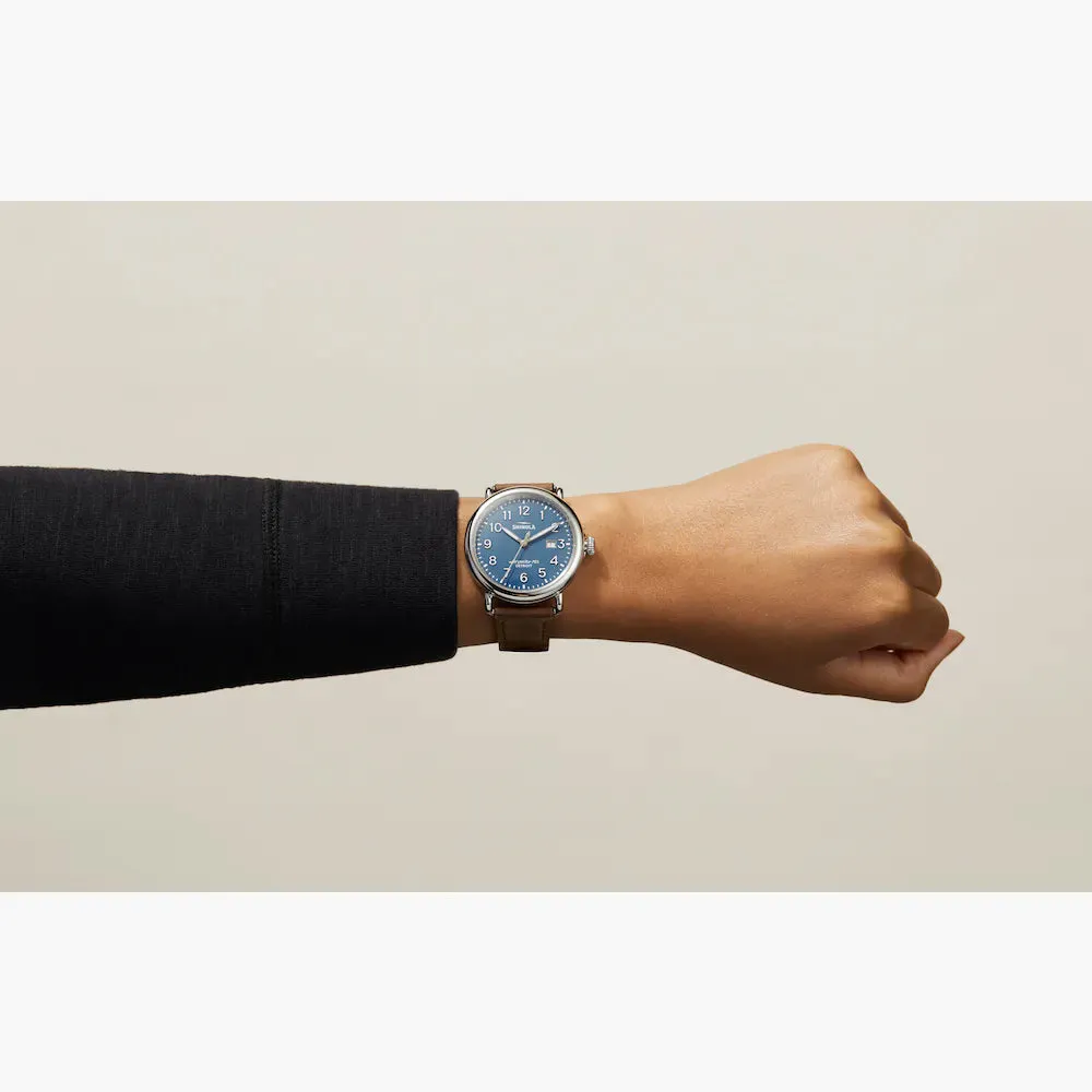 Shinola, The Runwell 41mm Matte Blue Velvet Dial Brown Leather