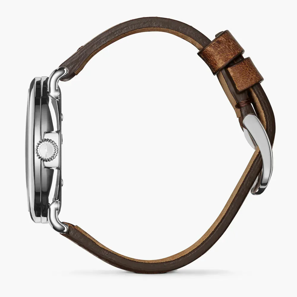 Shinola, The Runwell 41mm Matte Blue Velvet Dial Brown Leather