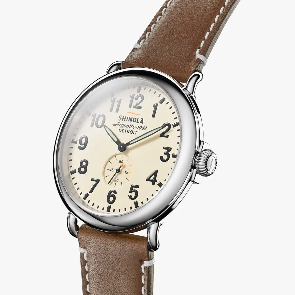 Shinola The Runwell 47mm Brown Leather Strap Cream Dial Mens Watch S0110000039