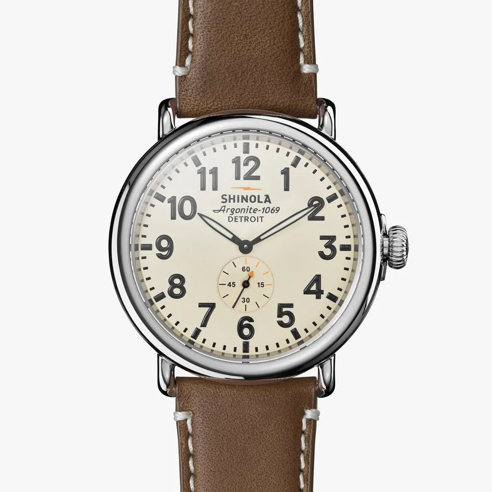 Shinola The Runwell 47mm Brown Leather Strap Cream Dial Mens Watch S0110000039