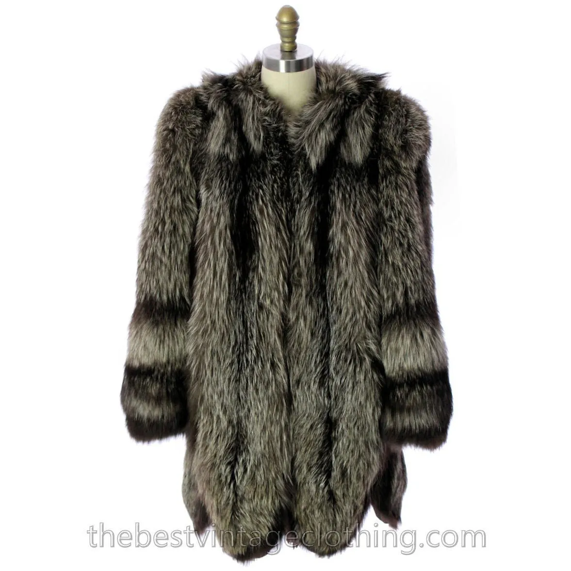 Silver Fox Coat Jacket Vintage 1940s Huge Shoulders Stunning Large  E.DiFulvio Furrier