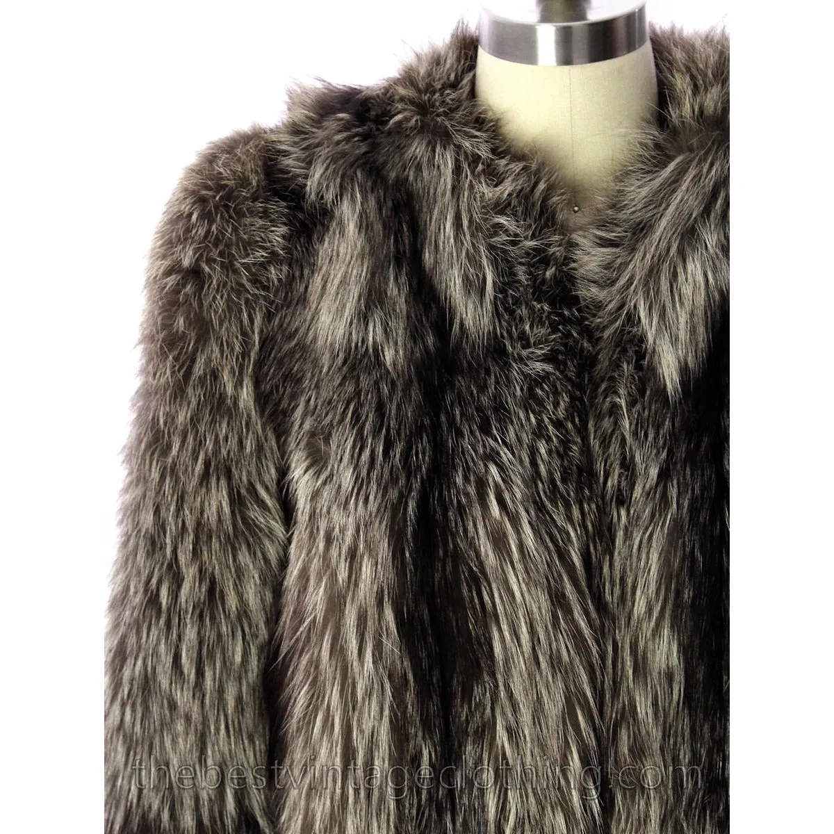 Silver Fox Coat Jacket Vintage 1940s Huge Shoulders Stunning Large  E.DiFulvio Furrier