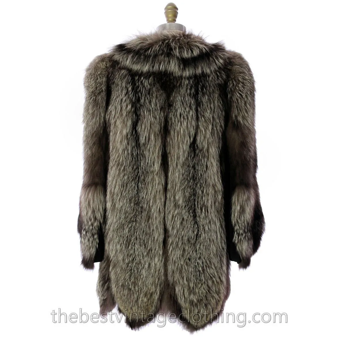 Silver Fox Coat Jacket Vintage 1940s Huge Shoulders Stunning Large  E.DiFulvio Furrier