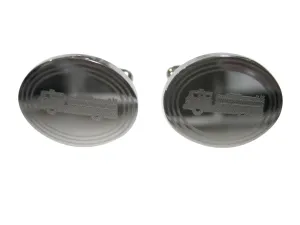 Silver Toned Etched Oval Fire Truck Cufflinks
