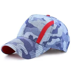 Single Stria Camouflage Spliced Baseball Cap - Blue Camouflage