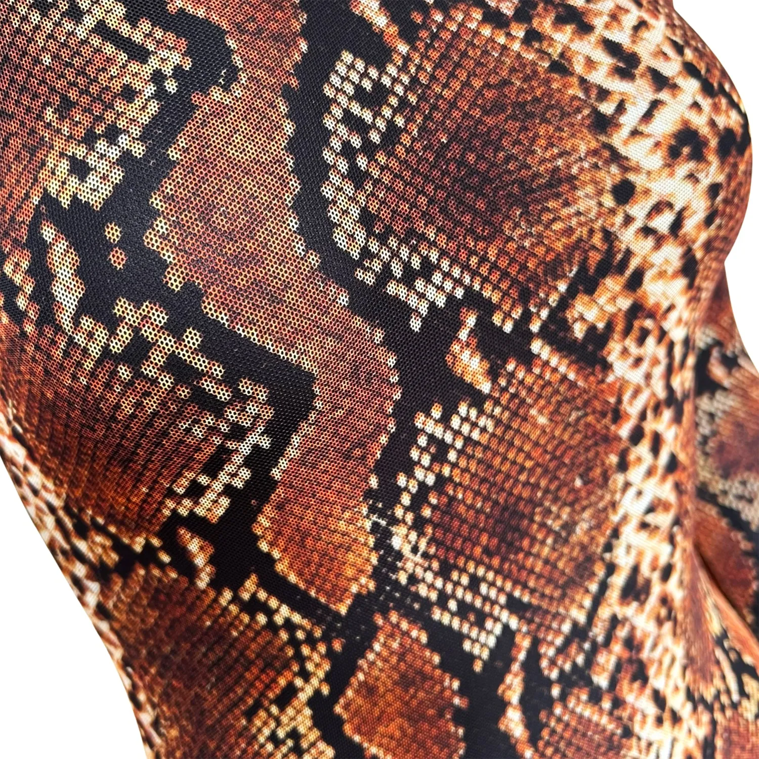 Snake-Print Mesh Dress in Brown