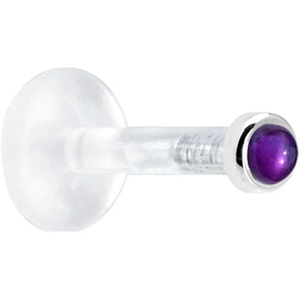 Solid 14KT White Gold 2mm Genuine Amethyst Bioplast Push in Labret