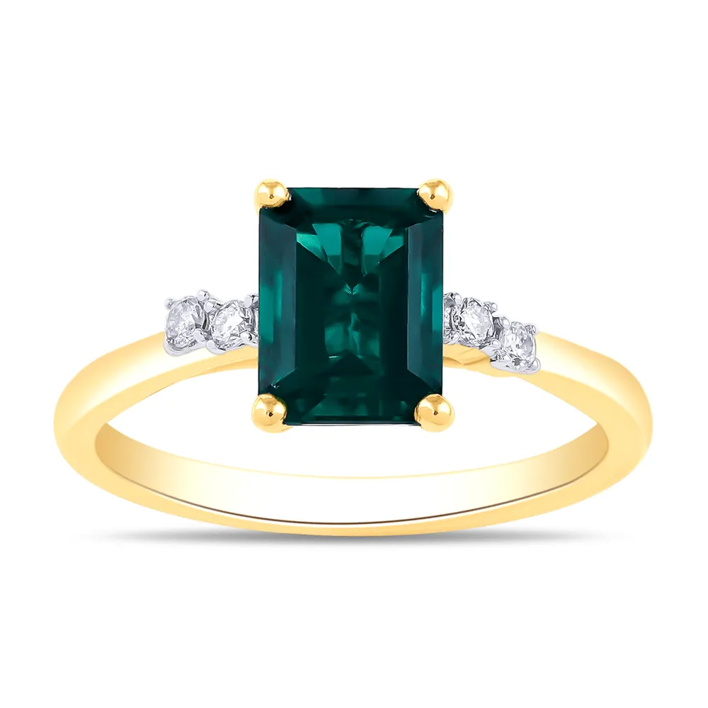 Solitaire Look Created Emerald Ring with 0.05ct in 9ct Yellow Gold