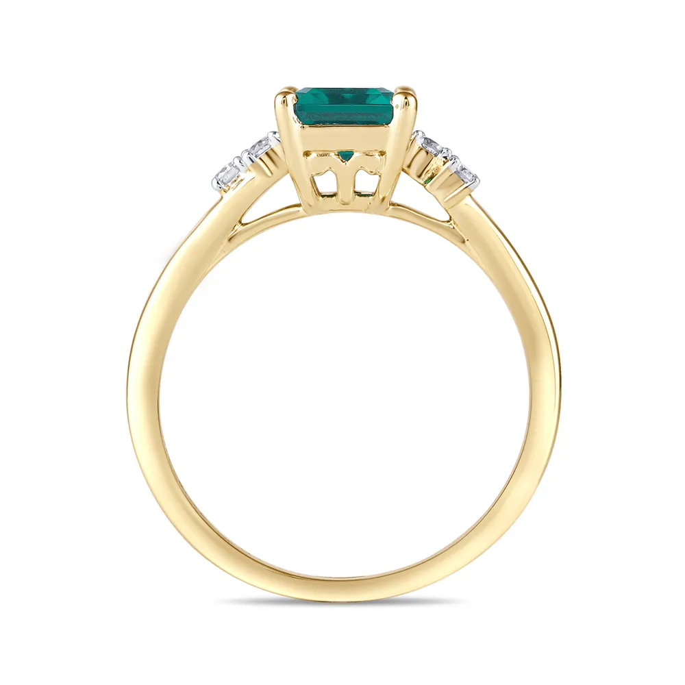 Solitaire Look Created Emerald Ring with 0.05ct in 9ct Yellow Gold