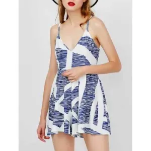 Spaghetti Strap Dressy Romper - Blue Xl