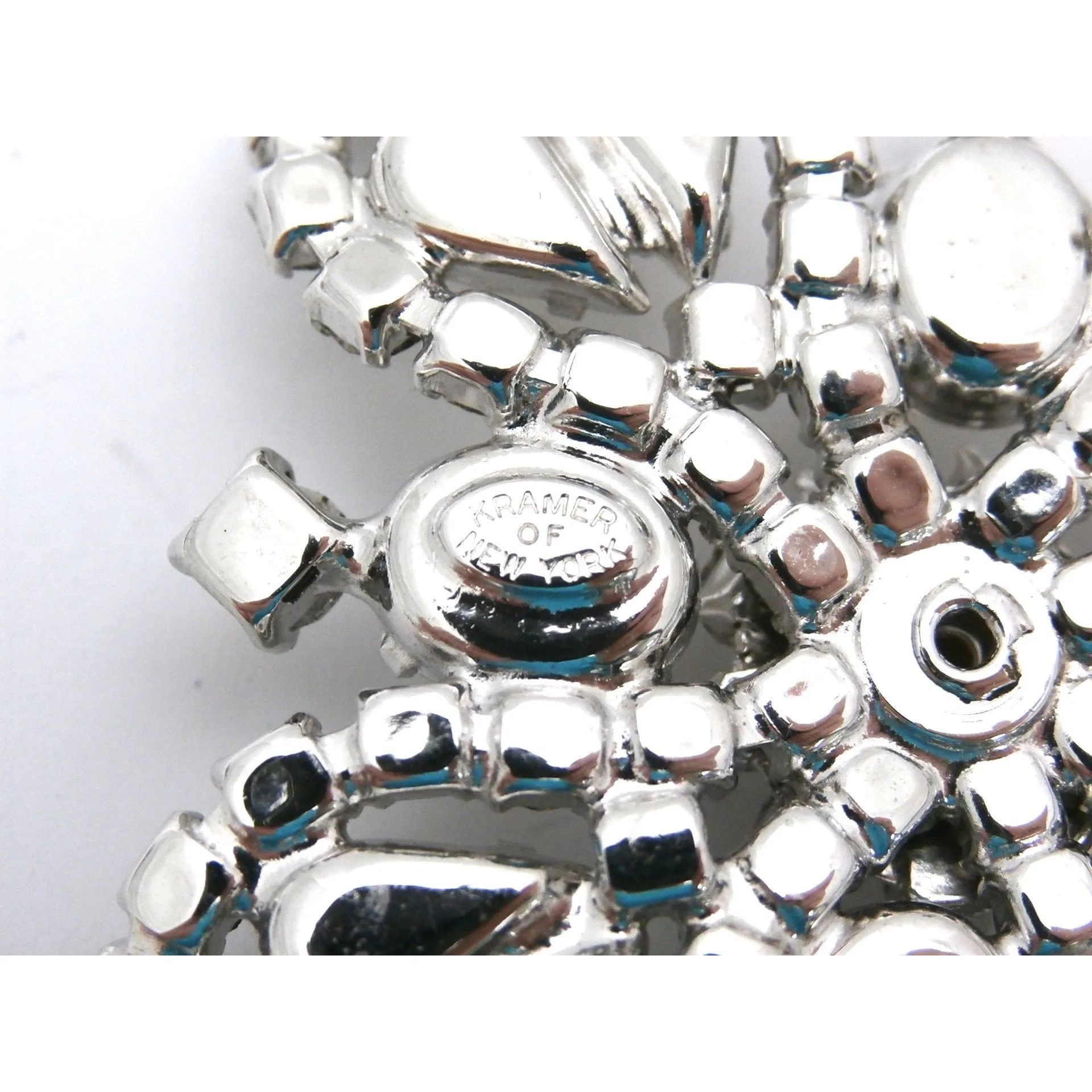 Sparkling Ice Vintage Rhinestone Brooch Signed Kramer of New York 1950s 2" Rhodium Setting