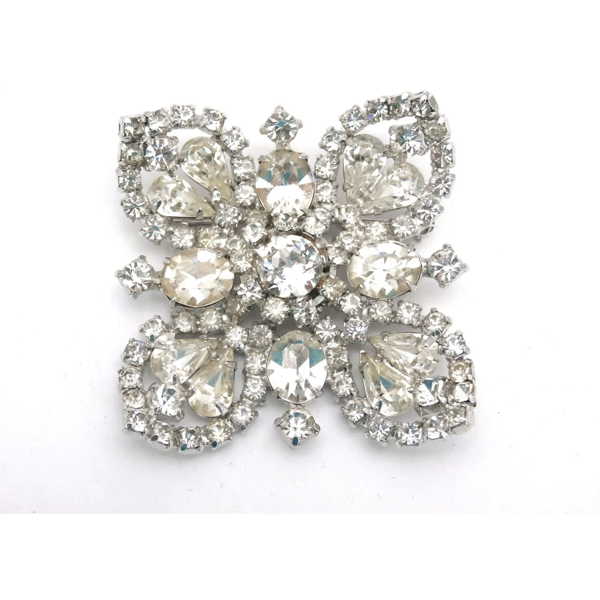 Sparkling Ice Vintage Rhinestone Brooch Signed Kramer of New York 1950s 2" Rhodium Setting