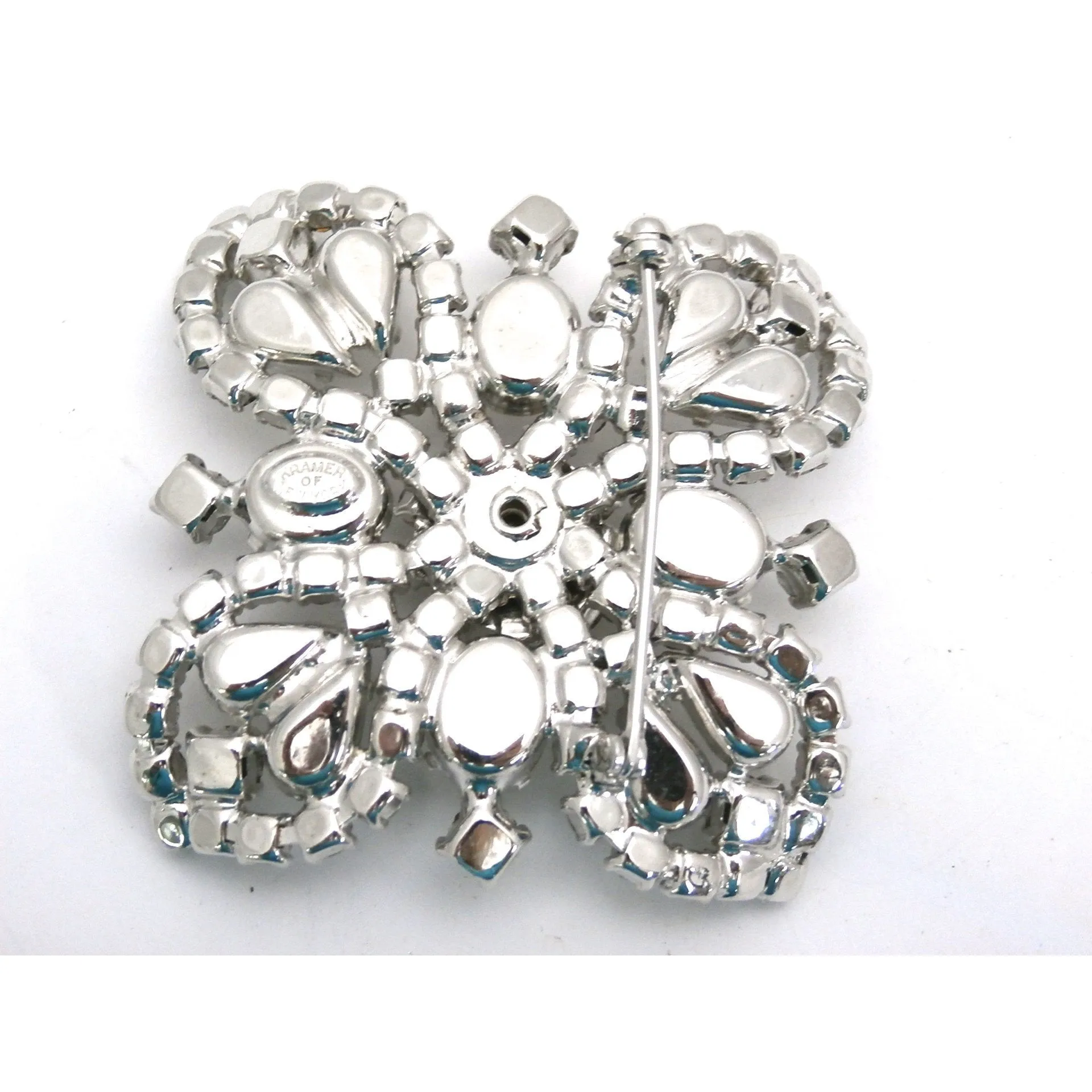 Sparkling Ice Vintage Rhinestone Brooch Signed Kramer of New York 1950s 2" Rhodium Setting