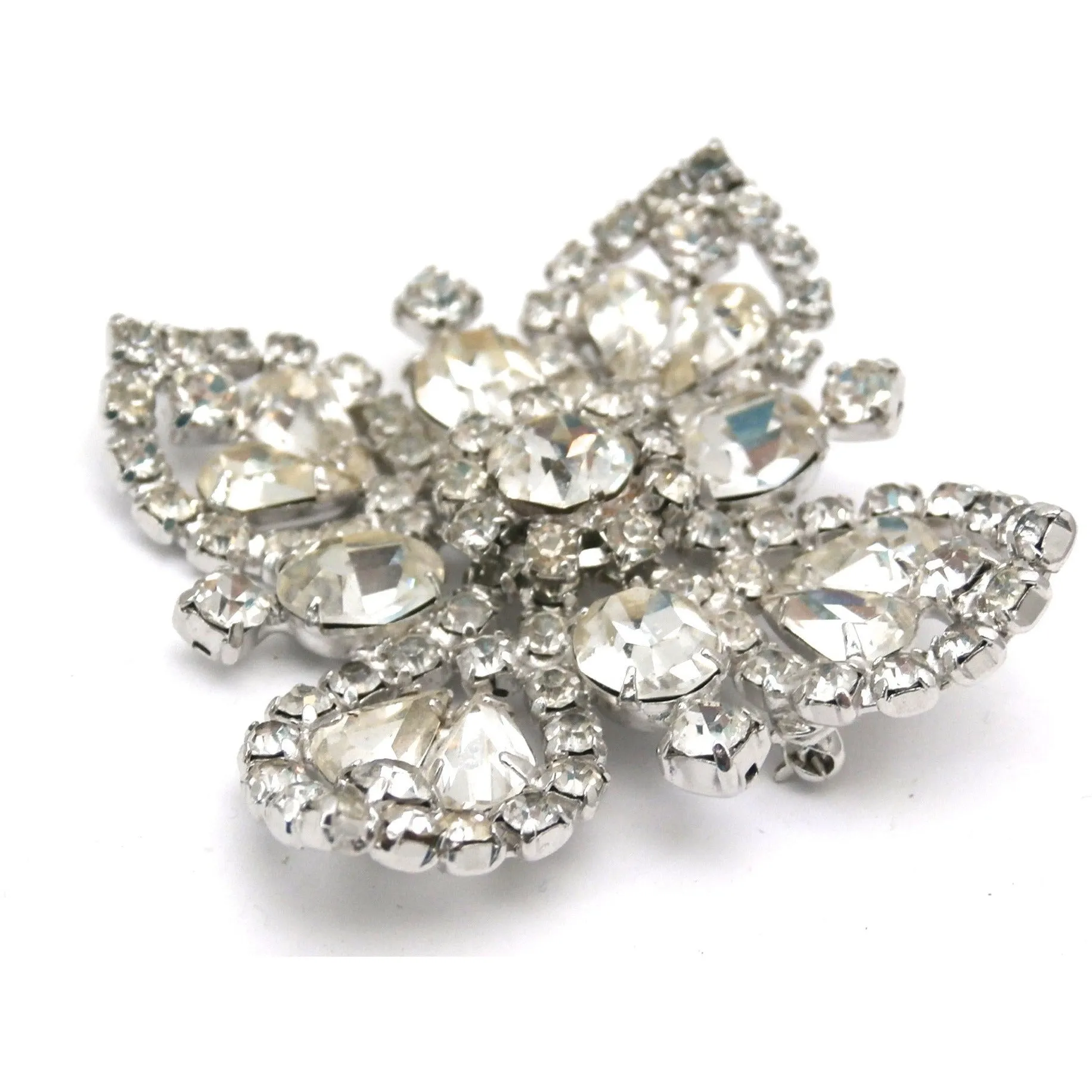 Sparkling Ice Vintage Rhinestone Brooch Signed Kramer of New York 1950s 2" Rhodium Setting
