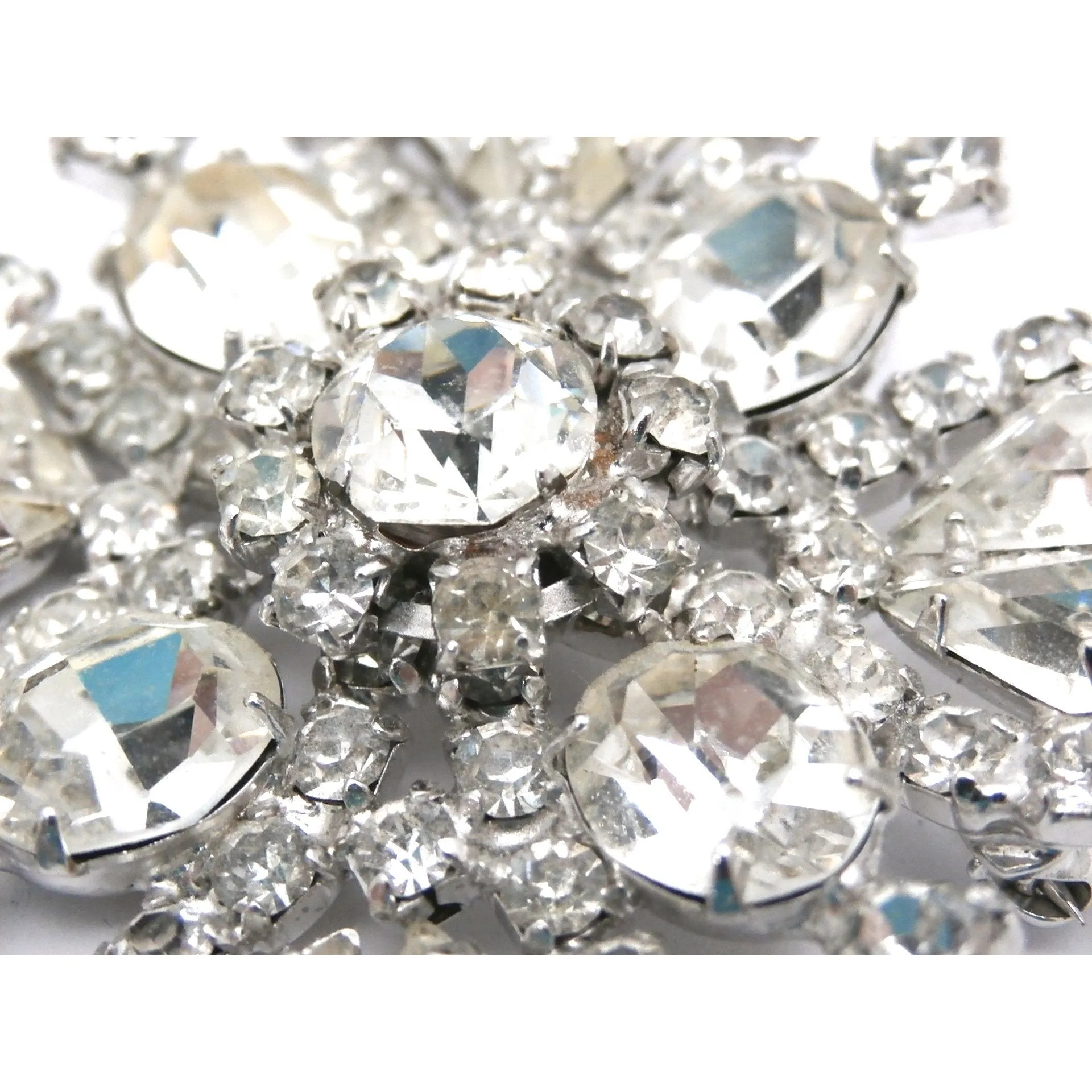 Sparkling Ice Vintage Rhinestone Brooch Signed Kramer of New York 1950s 2" Rhodium Setting