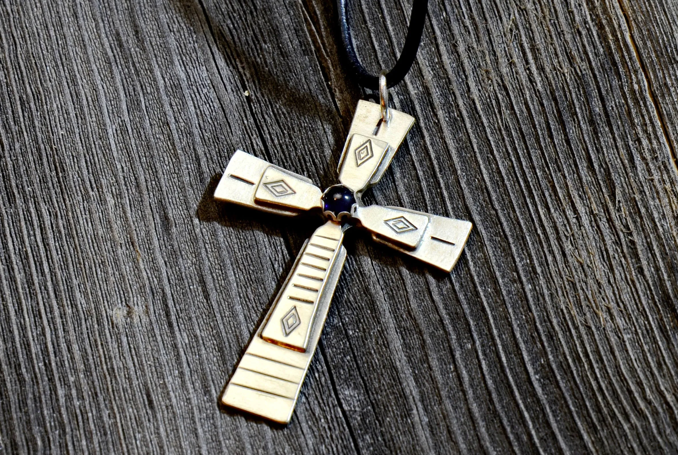 Sterling Silver Cross with Sapphire Gemstone