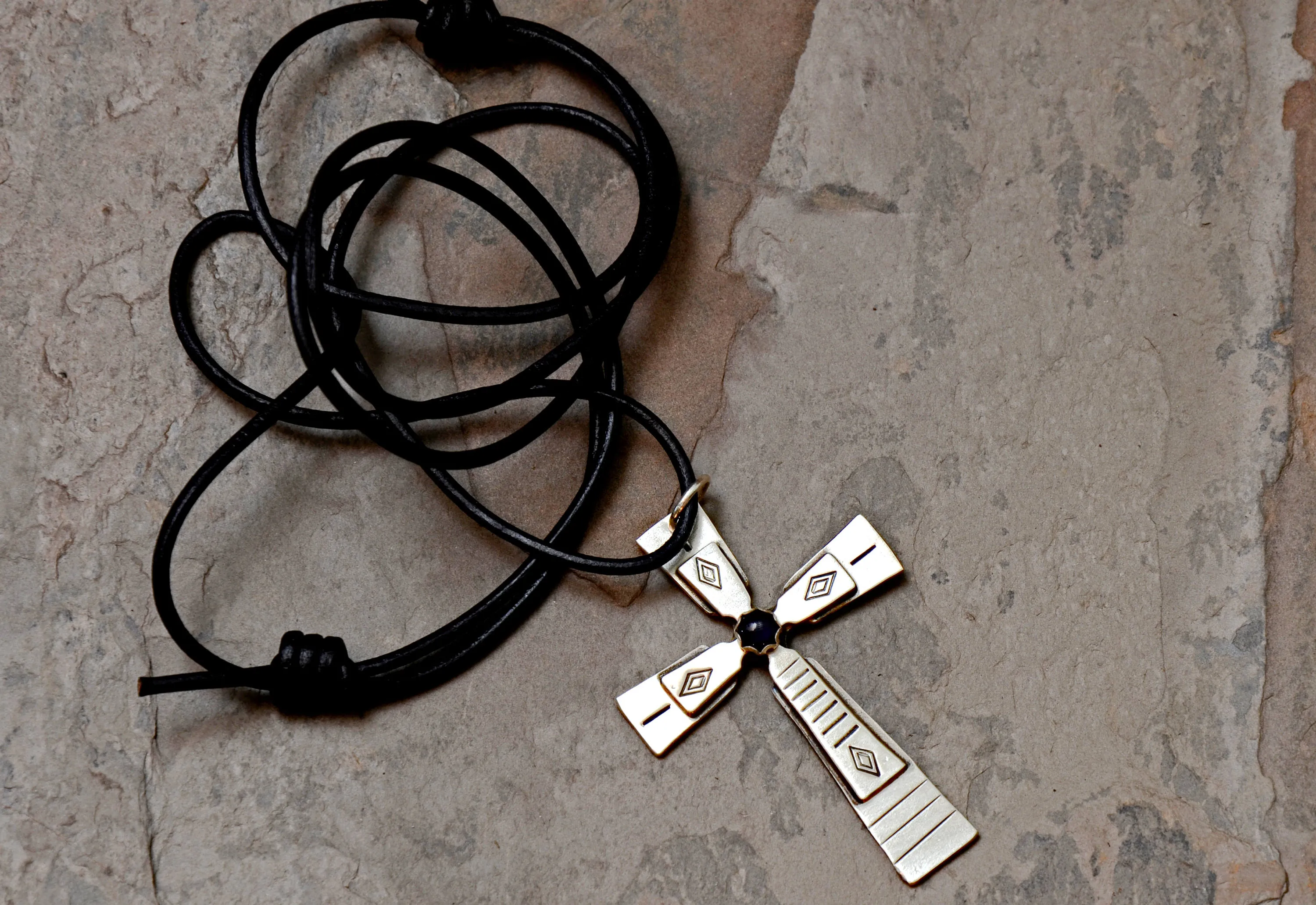 Sterling Silver Cross with Sapphire Gemstone