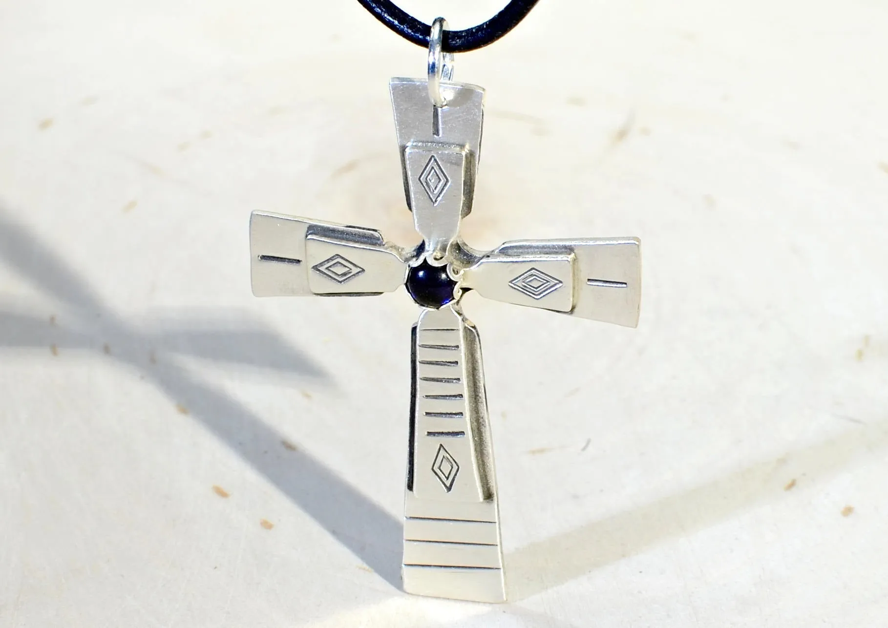 Sterling Silver Cross with Sapphire Gemstone
