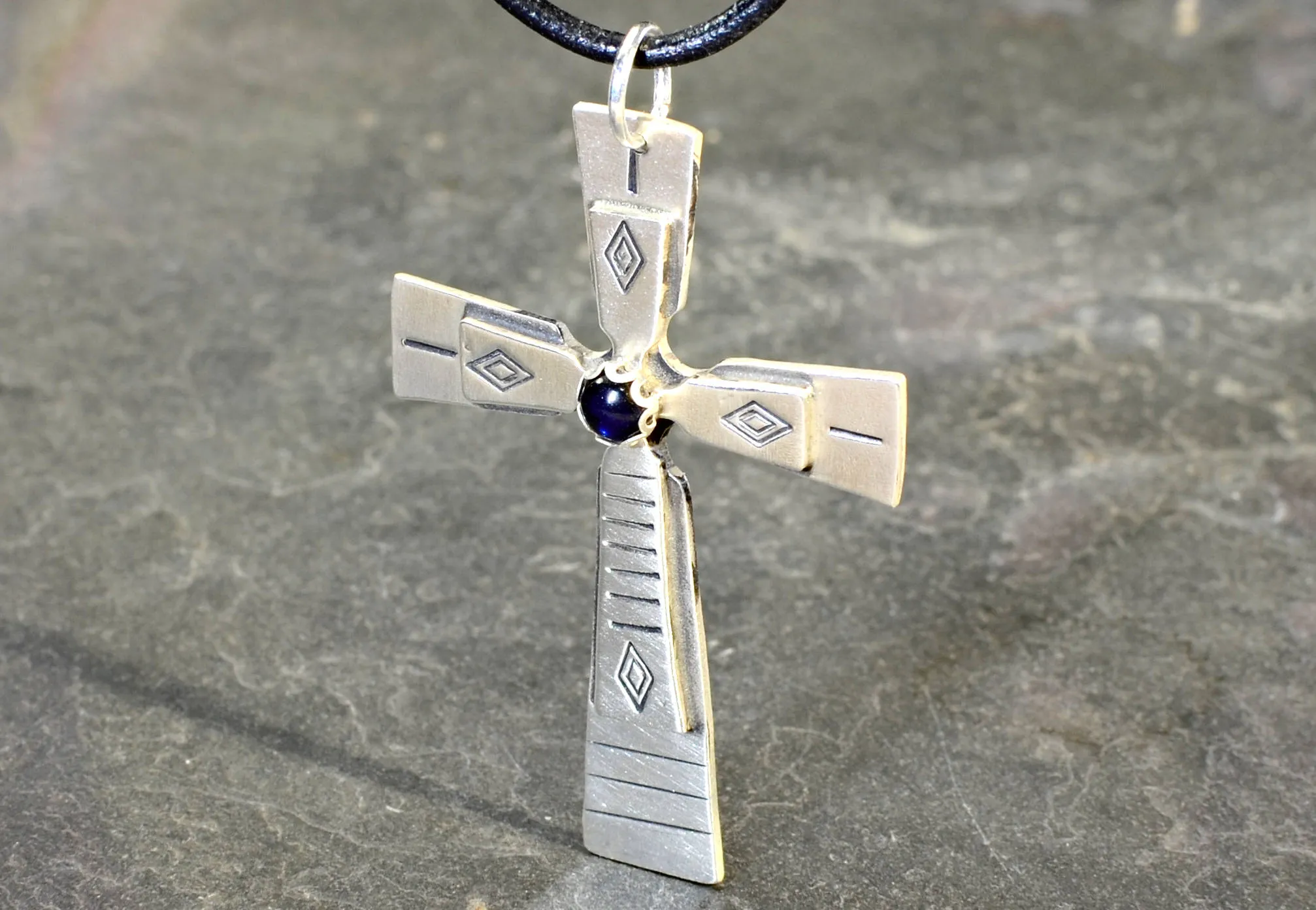 Sterling Silver Cross with Sapphire Gemstone