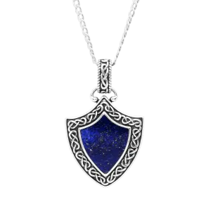 Sterling Silver Gent's Lapis Shield Pendant Water Collection SP2309 with Chain