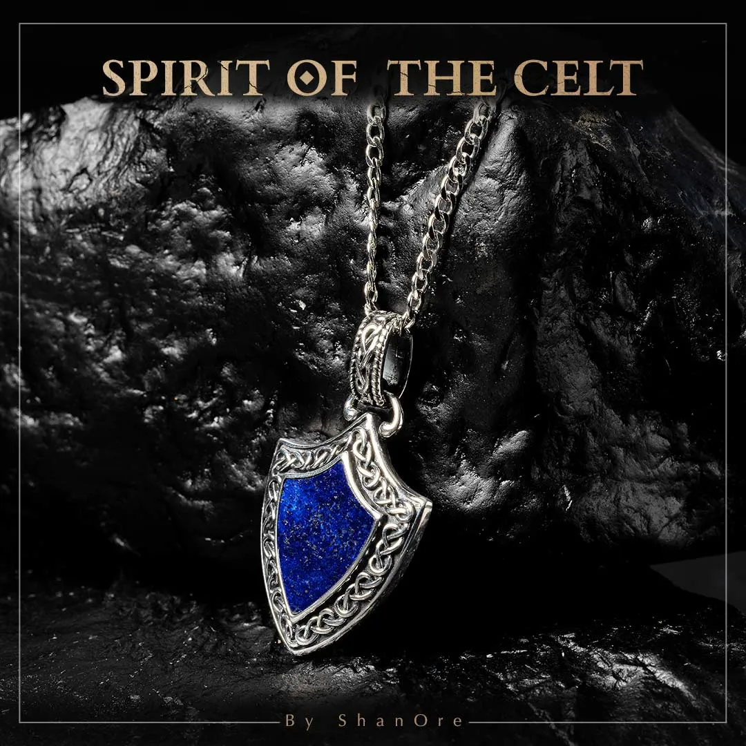 Sterling Silver Gent's Lapis Shield Pendant Water Collection SP2309 with Chain