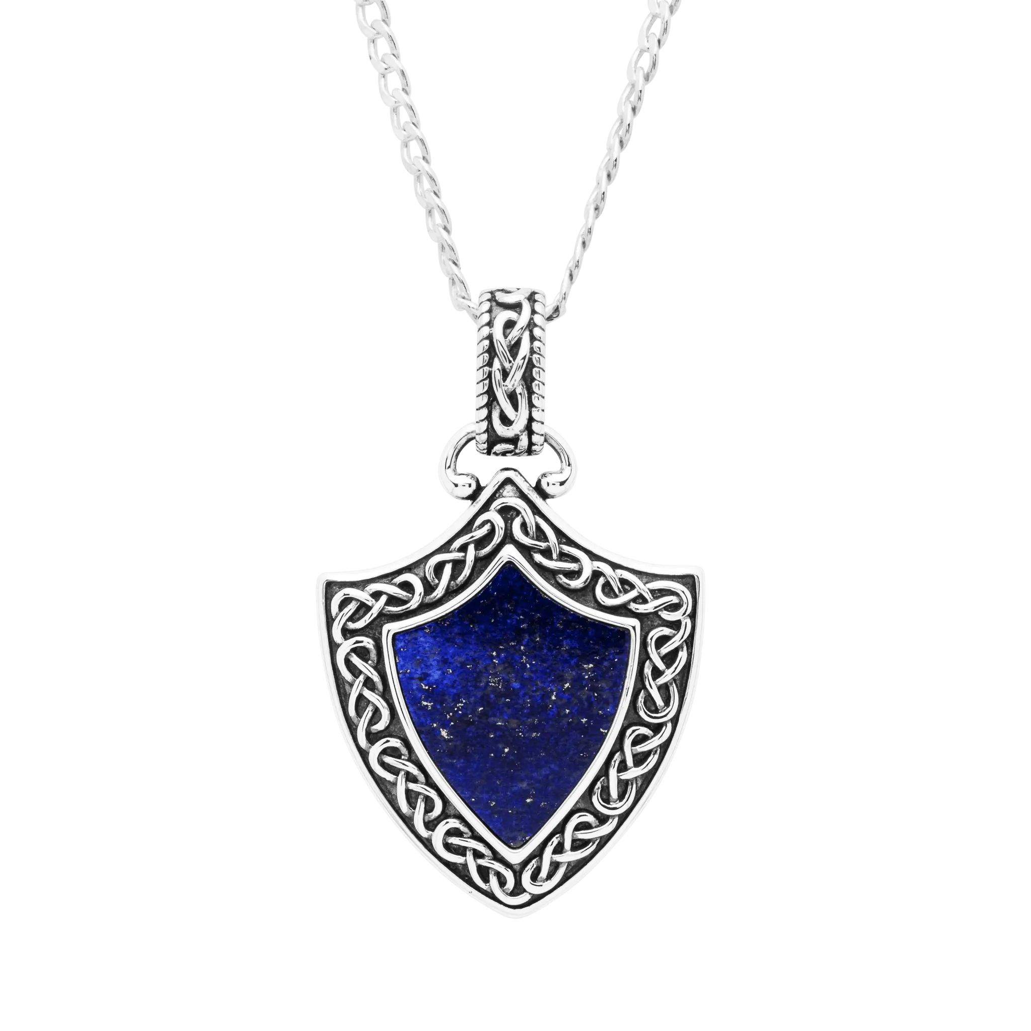 Sterling Silver Gent's Lapis Shield Pendant Water Collection SP2309 with Chain