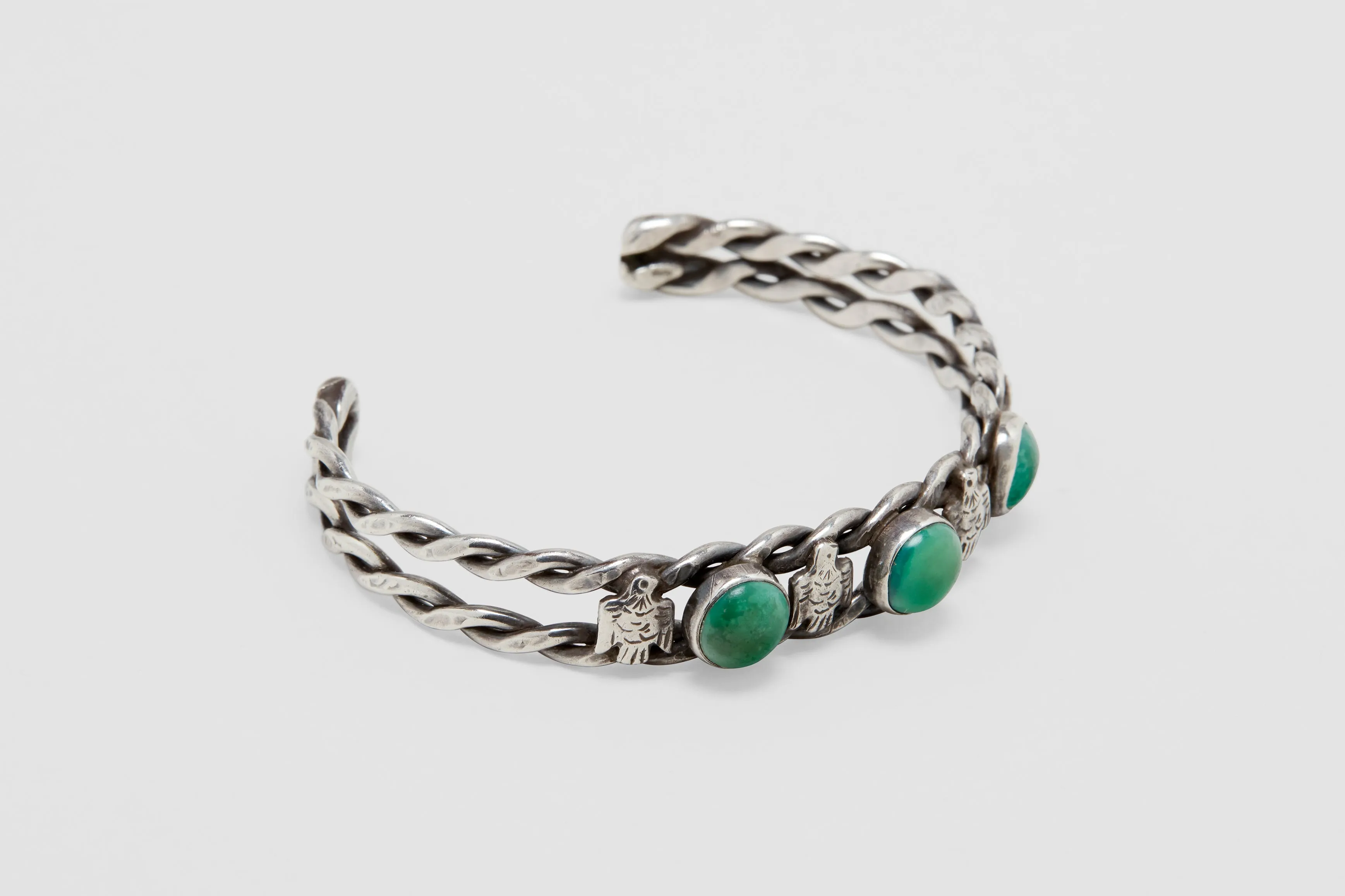 Sterling Silver Native Thunderbird Braided Turquoise Cuff