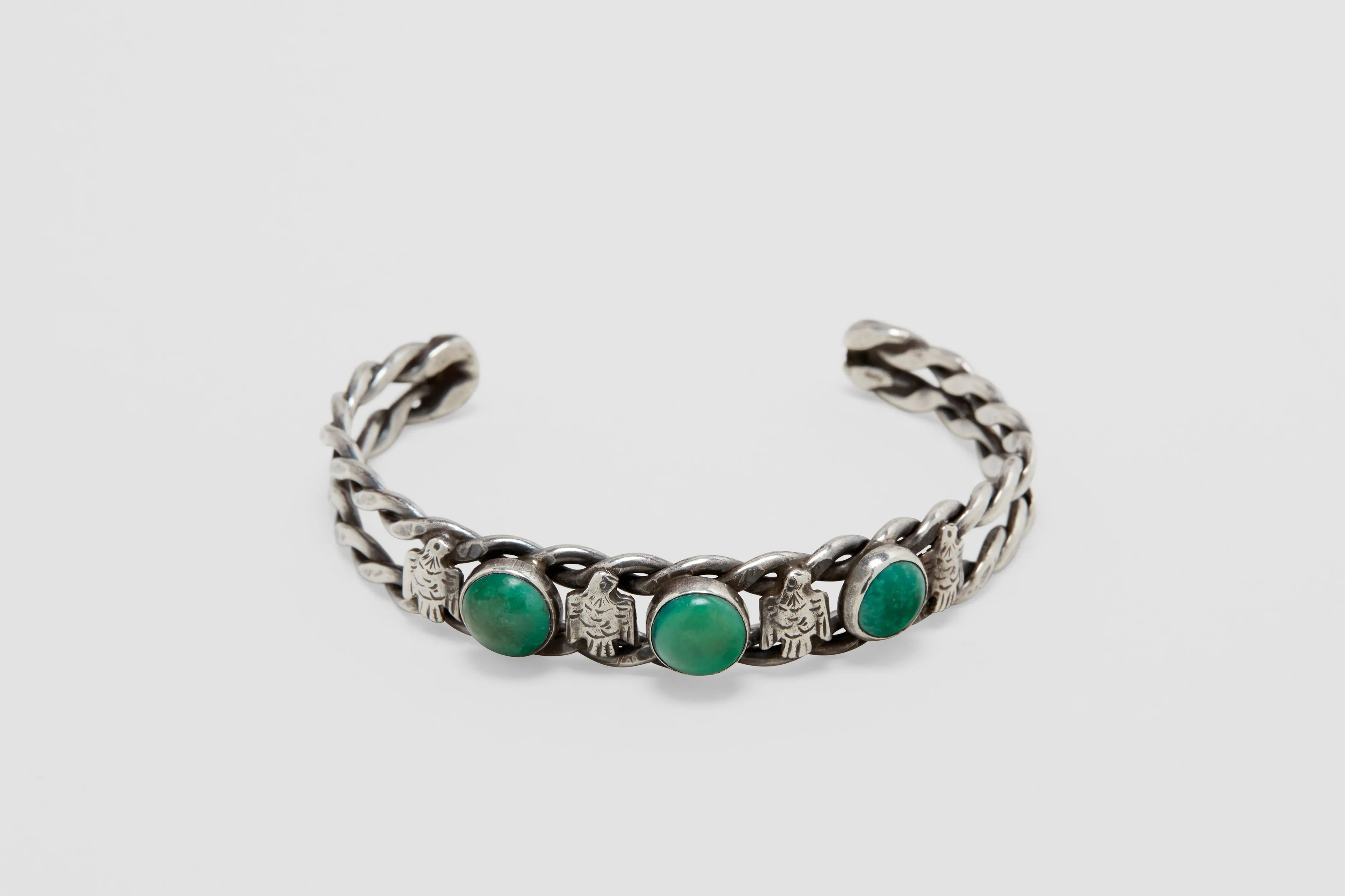Sterling Silver Native Thunderbird Braided Turquoise Cuff