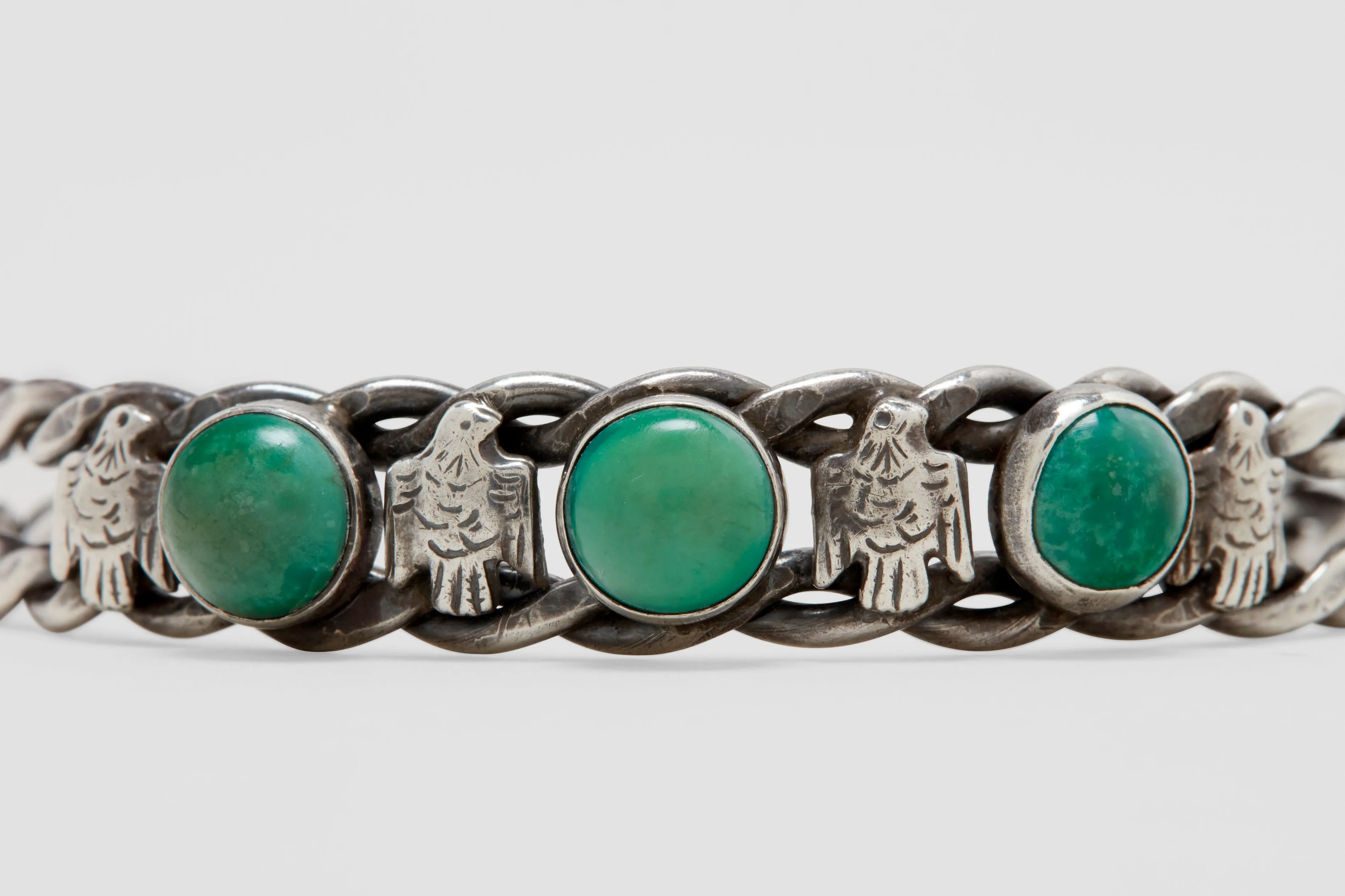 Sterling Silver Native Thunderbird Braided Turquoise Cuff