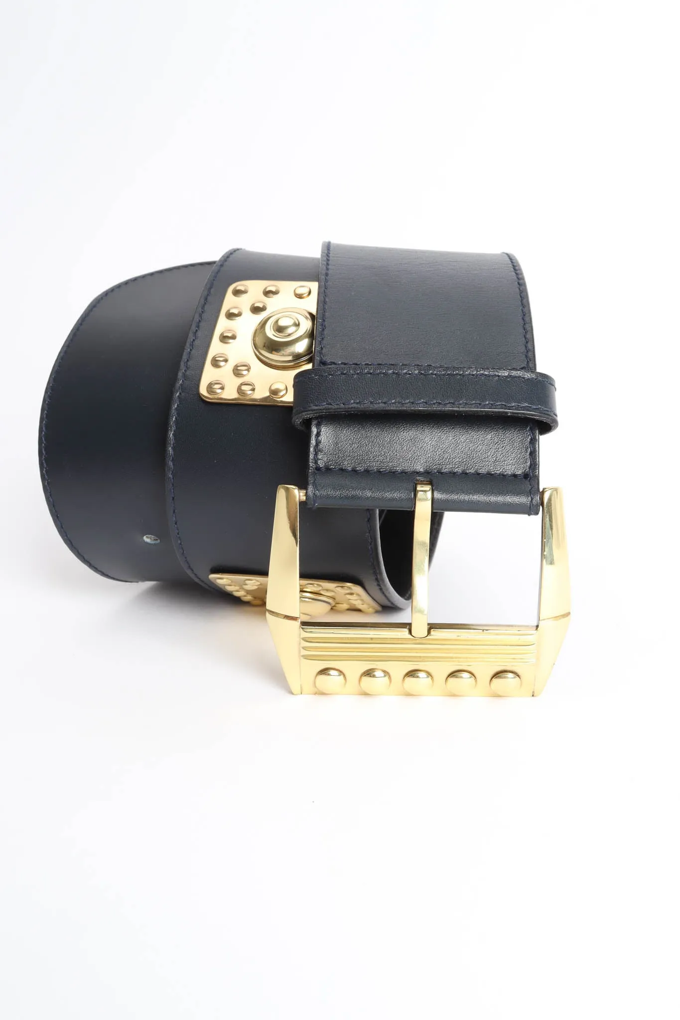 Stud Plate Leather Belt