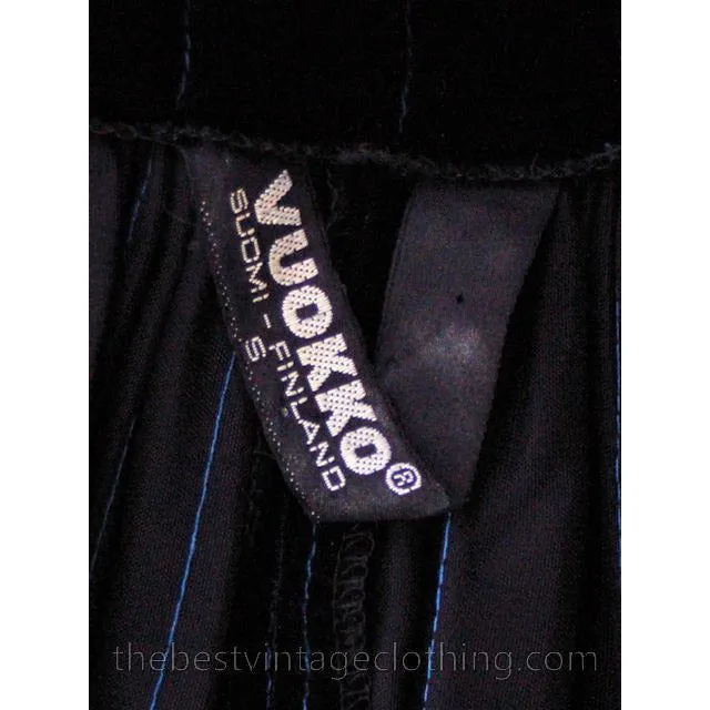 Stunning 1970s Vuokko Suomi Finland Black & Blue Velvet Gown 1930s Style S-L