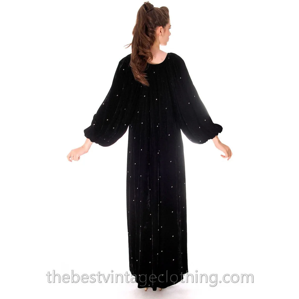 Stunning 1970s Vuokko Suomi Finland Black  Velvet Gown Diamond Pattern 1930s Style S-L