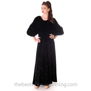 Stunning 1970s Vuokko Suomi Finland Black  Velvet Gown Diamond Pattern 1930s Style S-L