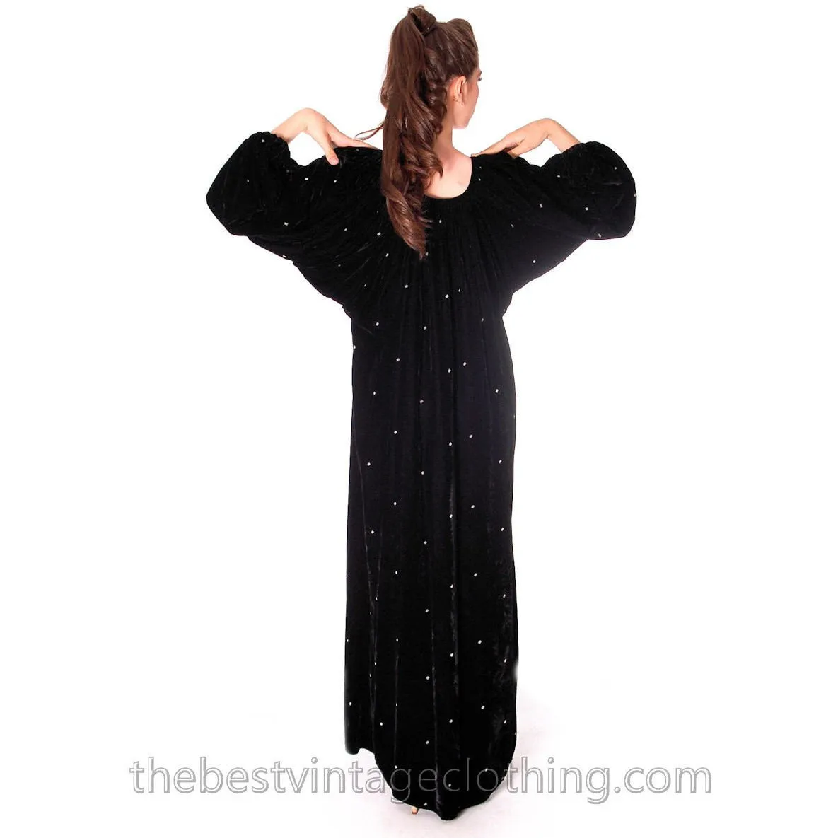 Stunning 1970s Vuokko Suomi Finland Black  Velvet Gown Diamond Pattern 1930s Style S-L