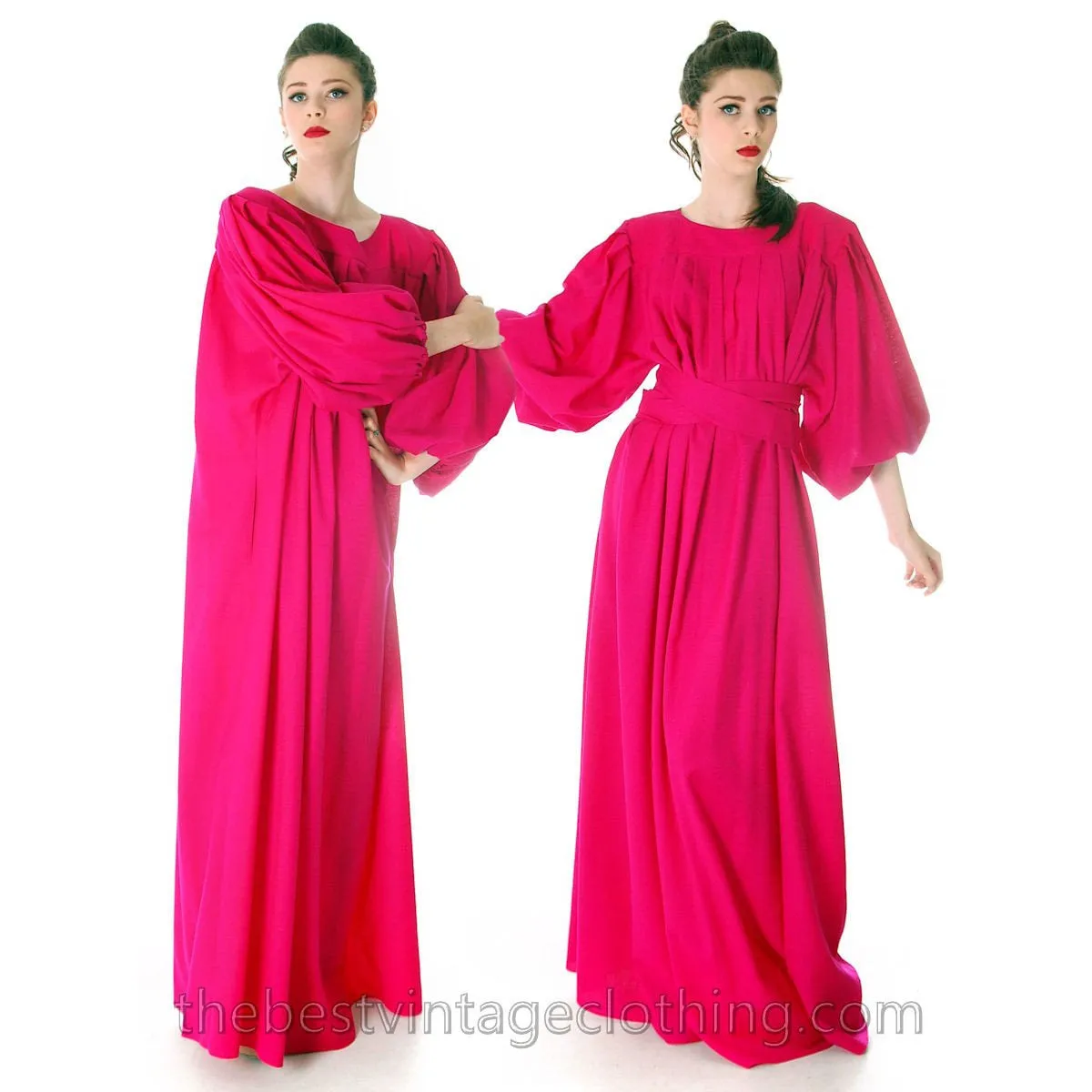 Stunning Vintage 1970s Vuokko Gown Fuchsia Pink Wool Voile Long Voluminous M