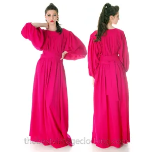Stunning Vintage 1970s Vuokko Gown Fuchsia Pink Wool Voile Long Voluminous M