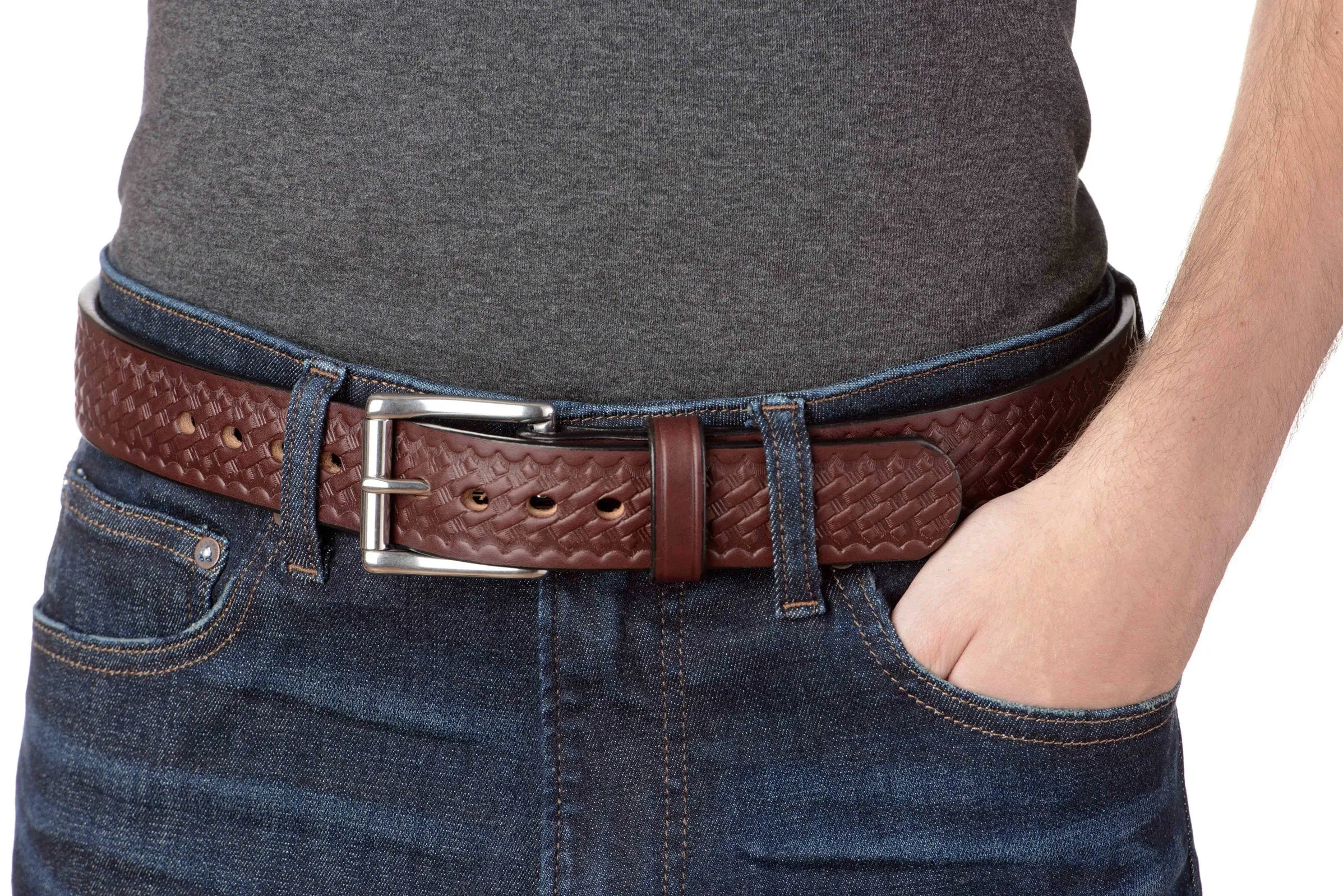 The Eastwood: Men's Brown Basket Weave Leather Belt Max Thick 1.50"