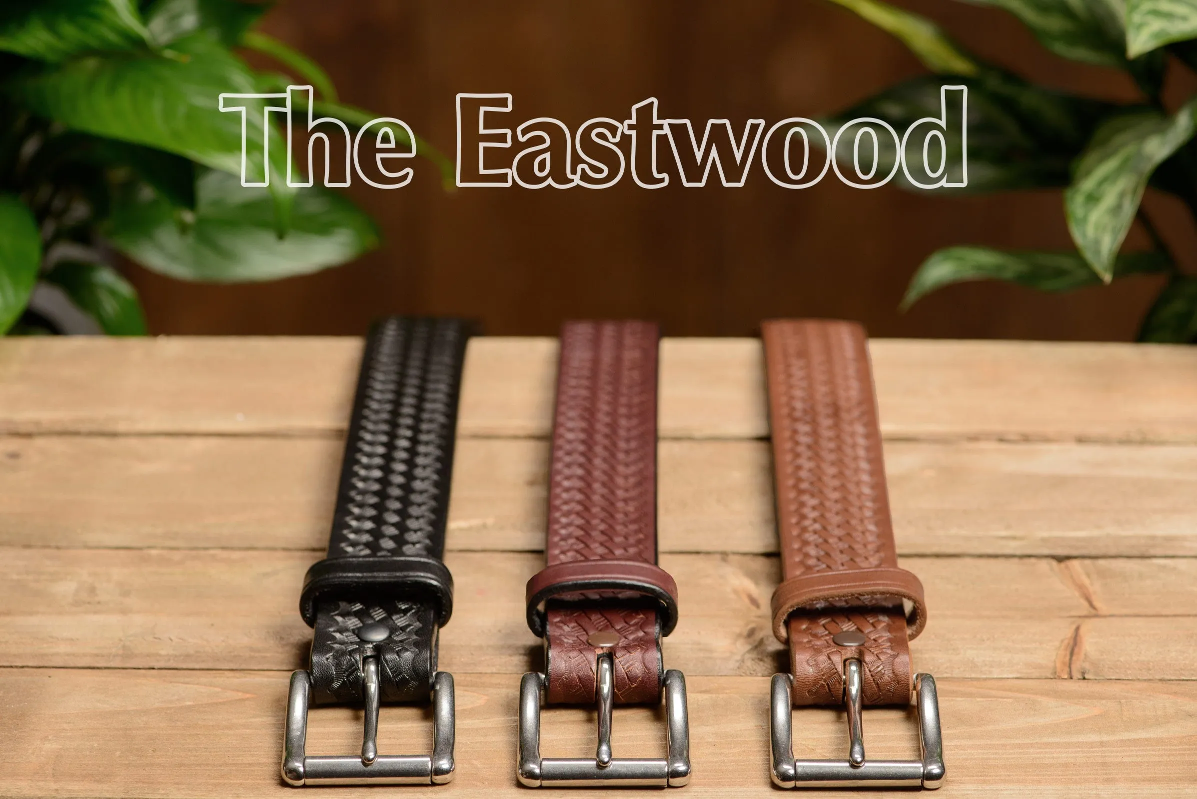 The Eastwood: Men's Brown Basket Weave Leather Belt Max Thick 1.50"