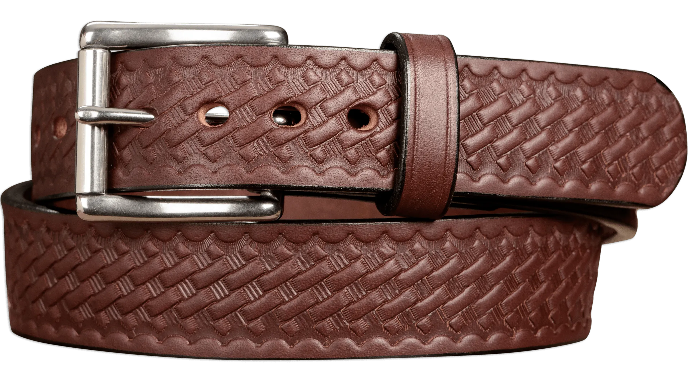 The Eastwood: Men's Brown Basket Weave Leather Belt Max Thick 1.50"