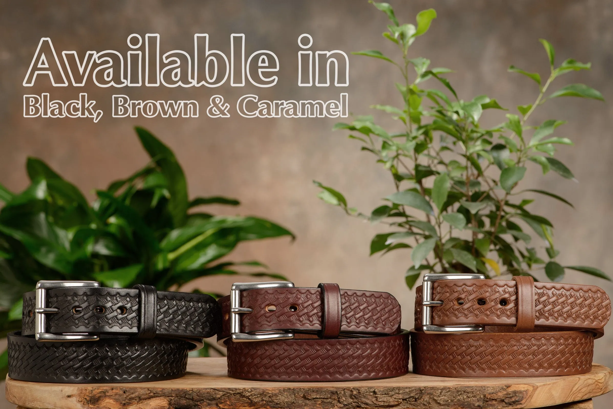 The Eastwood: Men's Brown Basket Weave Leather Belt Max Thick 1.50"