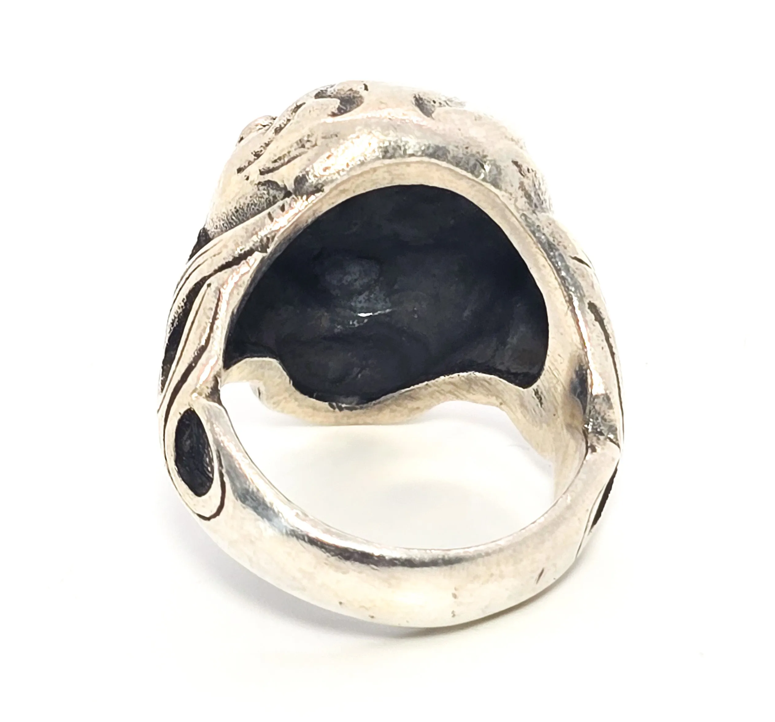 Thick Skull retro biker solid sterling silver tribal fire memento mori goth ring size 9